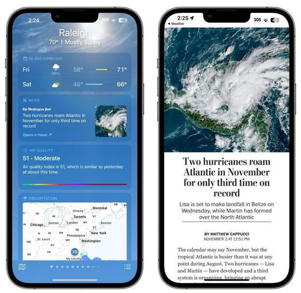 旺苍苹果14维修分享iPhone 14手机如何看天气时顺带看新闻 